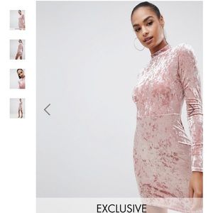 PrettyLittleThing Velvet Bodycon Dress in Pink